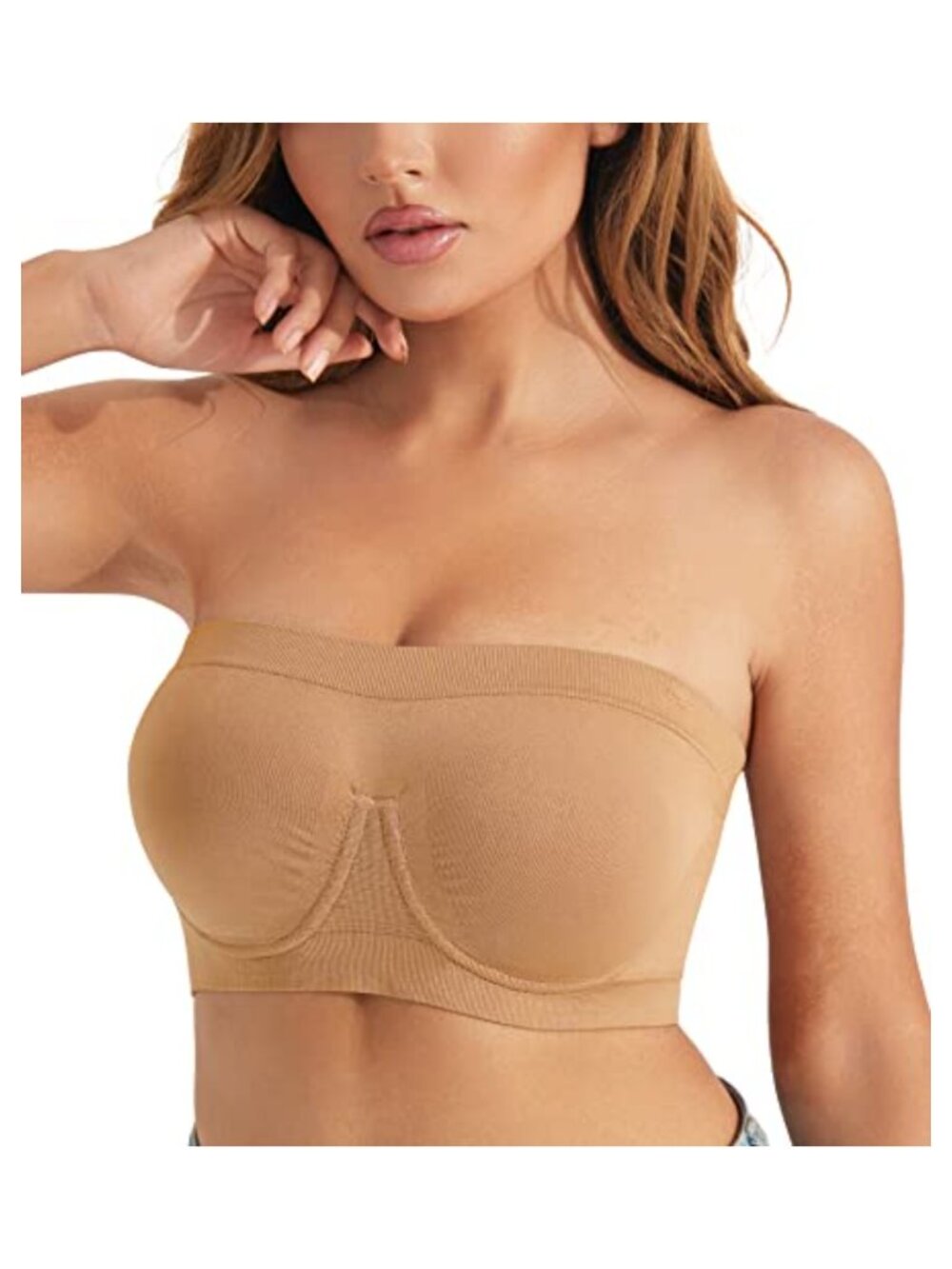 HACI Seamless Strapless Bandeau Bra with Underwire, Anti-Slip, Detachable Strap